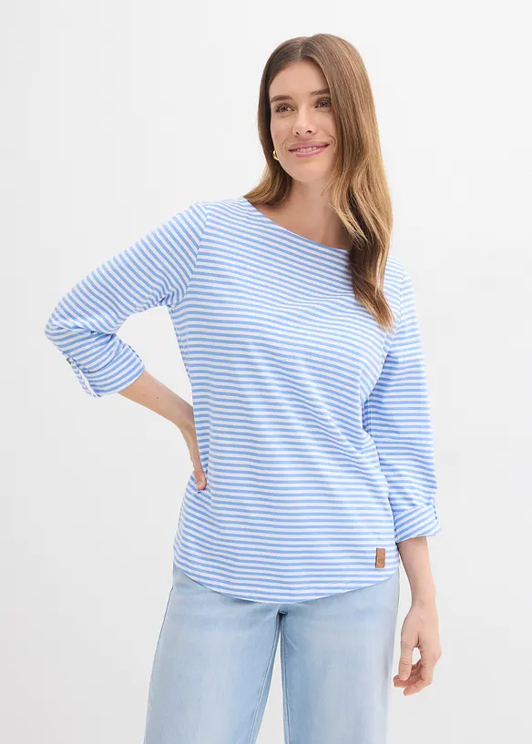 Langarmshirt aus reiner Baumwolle in blau von vorne (im Anschnitt) - bonprix Langarmshirt aus reiner Baumwolle in blau von vorne (im Anschnitt) - bonprix