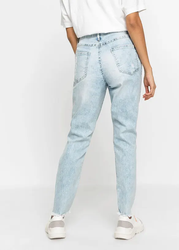 Mom-Jeans High Waist mit Destroy-Effekten in blau von hinten - bonprix Mom-Jeans High Waist mit Destroy-Effekten in blau von hinten - bonprix