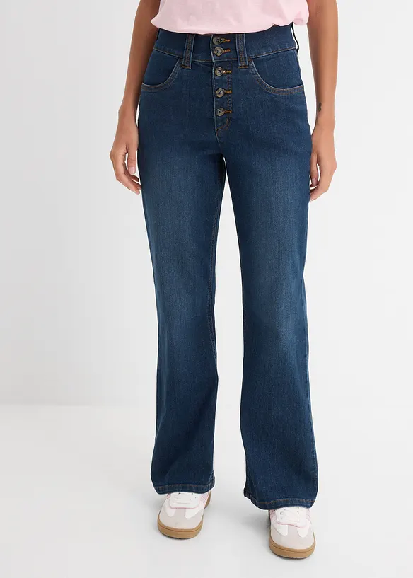 Straight-Jeans High Waist, Stretch in blau von vorne - bonprix Straight-Jeans High Waist, Stretch in blau von vorne - bonprix