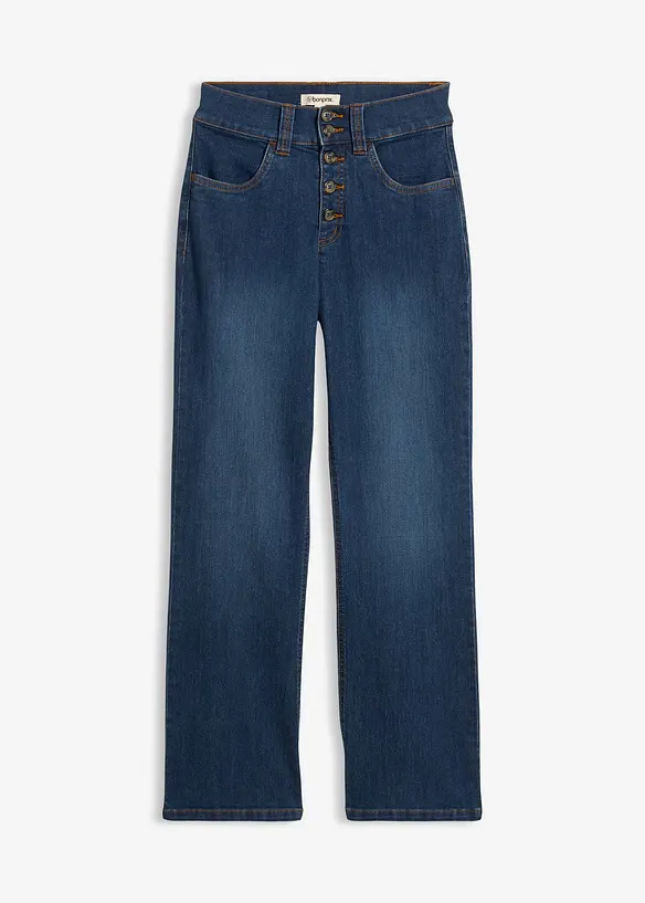 Straight-Jeans High Waist, Stretch in blau von vorne - bonprix Straight-Jeans High Waist, Stretch in blau von vorne - bonprix