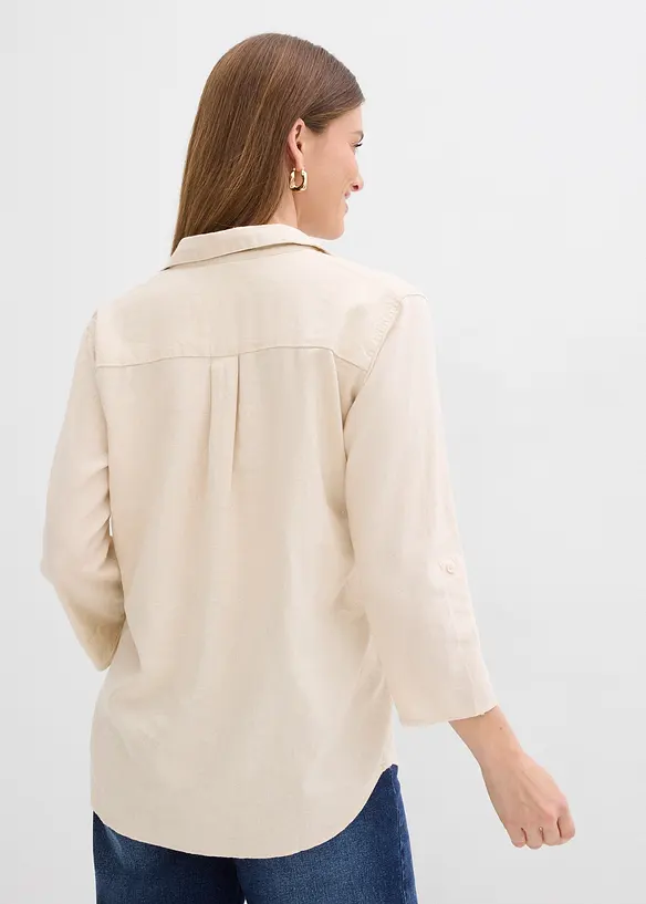 Leinen-Bluse, 3/4-Arm in beige von hinten (im Anschnitt) - bonprix Leinen-Bluse, 3/4-Arm in beige von hinten (im Anschnitt) - bonprix