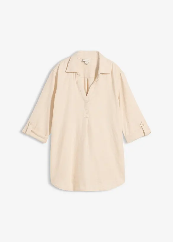Leinen-Bluse, 3/4-Arm in beige von vorne - bonprix Leinen-Bluse, 3/4-Arm in beige von vorne - bonprix