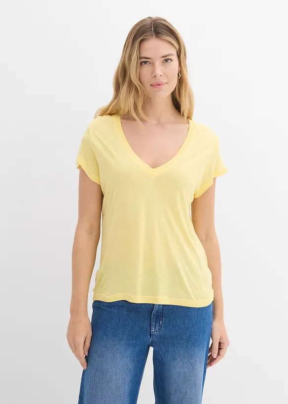 T-Shirt aus softer Viskose in gelb von vorne (im Anschnitt) - bonprix T-Shirt aus softer Viskose in gelb von vorne (im Anschnitt) - bonprix