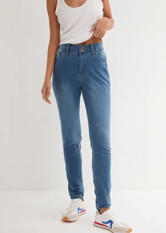 Slim-Fit-Jeans High Waist, Super Stretch in blau von vorne - bonprix Slim-Fit-Jeans High Waist, Super Stretch in blau von vorne - bonprix