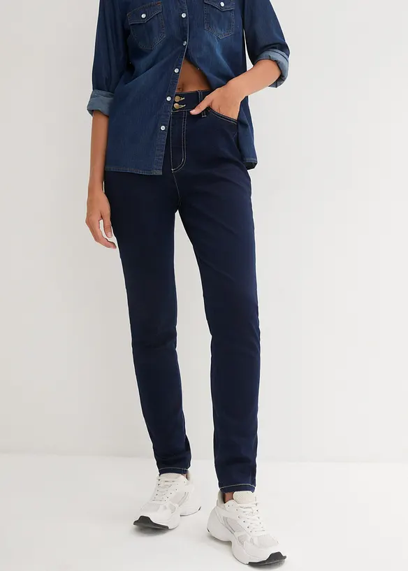 Slim-Fit-Jeans High Waist, Super Stretch in blau von vorne - bonprix Slim-Fit-Jeans High Waist, Super Stretch in blau von vorne - bonprix