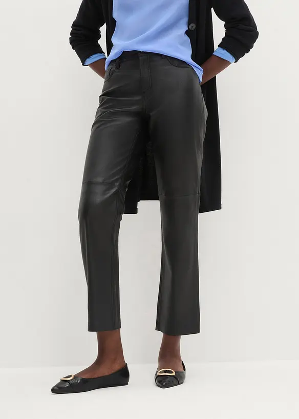 Lammnappa-Lederhose in schwarz von vorne - bonprix