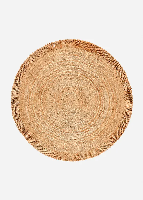 Runder Kelim-Teppich mit Fransen in beige von vorne - bonprix