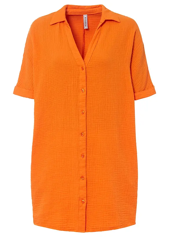 Musselin-Oversize-Longbluse aus reiner Baumwolle in orange von vorne - bonprix Musselin-Oversize-Longbluse aus reiner Baumwolle in orange von vorne - bonprix