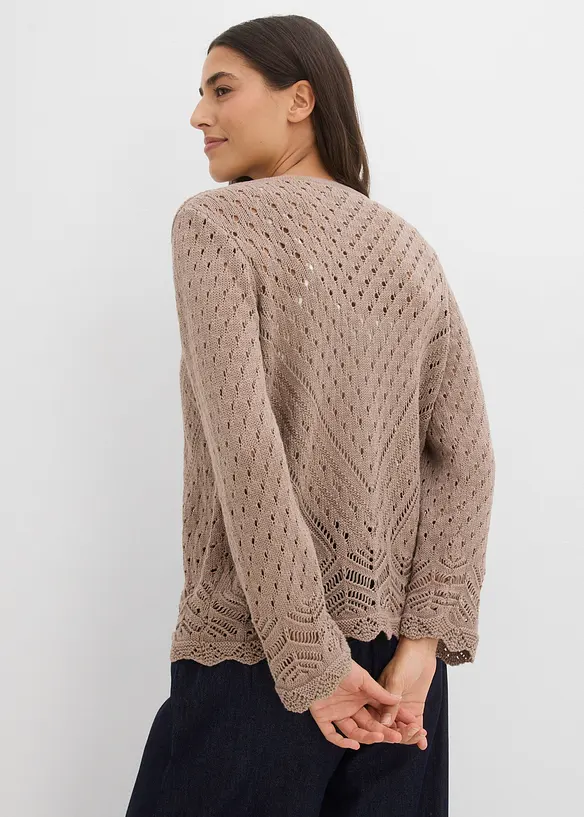 Ajour-Strickjacke aus reiner Baumwolle in braun von hinten (im Anschnitt) - bonprix Ajour-Strickjacke aus reiner Baumwolle in braun von hinten (im Anschnitt) - bonprix