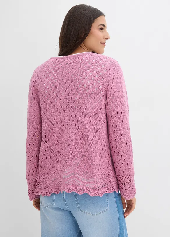 Ajour-Strickjacke aus reiner Baumwolle in rosa von hinten (im Anschnitt) - bonprix Ajour-Strickjacke aus reiner Baumwolle in rosa von hinten (im Anschnitt) - bonprix