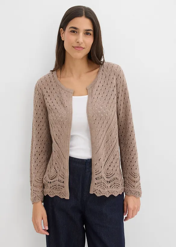 Ajour-Strickjacke aus reiner Baumwolle in braun von vorne (im Anschnitt) - bonprix Ajour-Strickjacke aus reiner Baumwolle in braun von vorne (im Anschnitt) - bonprix