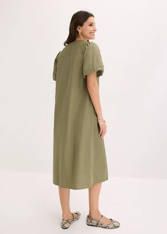 Midi-Web-Kleid aus Bio-Baumwolle in grün von hinten (Totalaufnahme) - bonprix