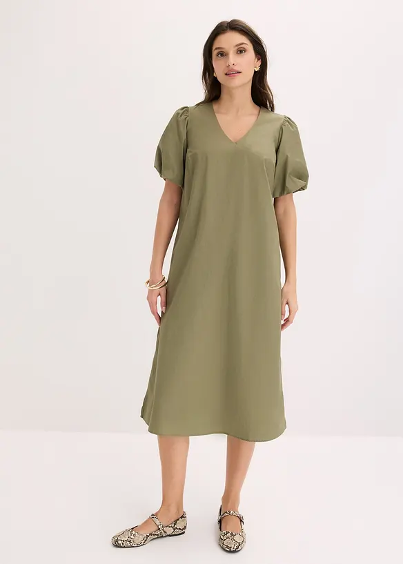 Midi-Web-Kleid aus Bio-Baumwolle in grün von vorne (Totalaufnahme) - bonprix