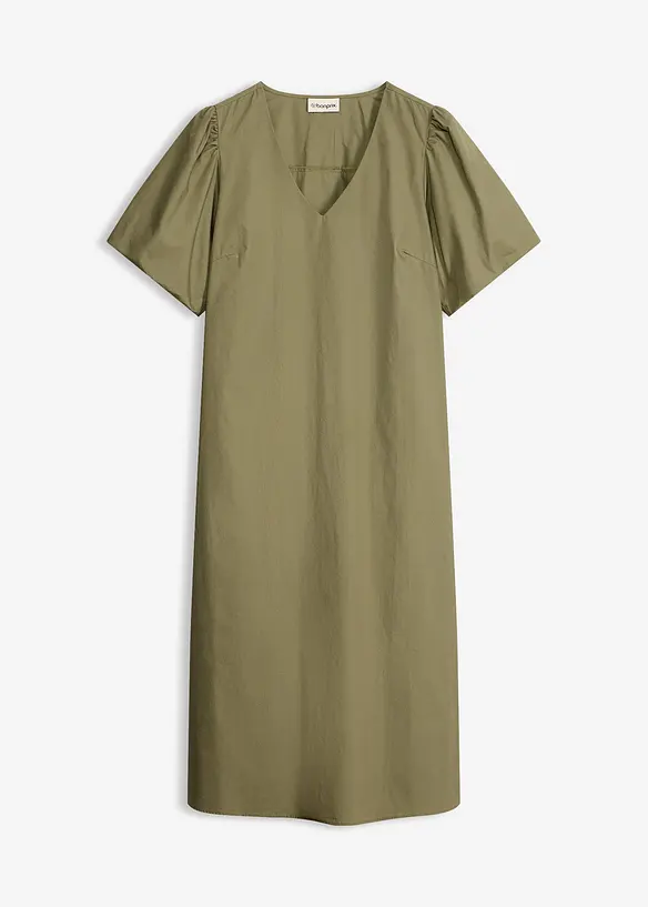 Midi-Web-Kleid aus Bio-Baumwolle in grün von vorne - bonprix