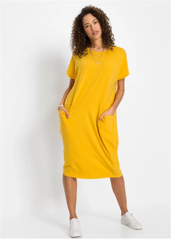 Jerseykleid mit Taschen in gelb von vorne (Totalaufnahme) - bonprix Jerseykleid mit Taschen in gelb von vorne (Totalaufnahme) - bonprix