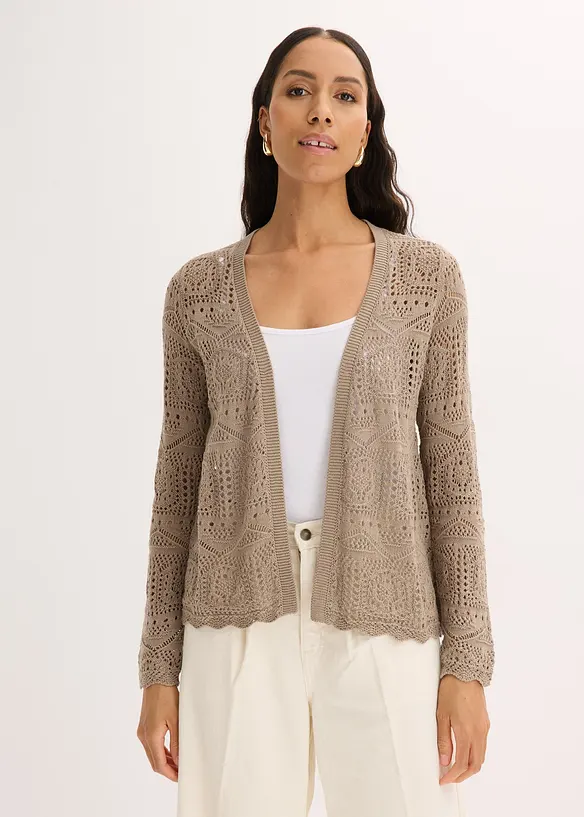 Ajour-Strickjacke in braun von vorne (im Anschnitt) - bonprix Ajour-Strickjacke in braun von vorne (im Anschnitt) - bonprix
