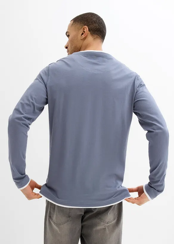 2 in 1 Langarmshirt (2er Pack) in blau von hinten (im Anschnitt) - bonprix