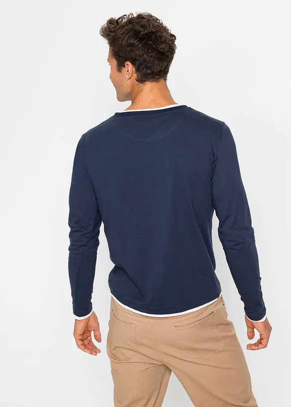2 in 1 Langarmshirt (2er Pack) in blau von hinten (im Anschnitt) - bonprix