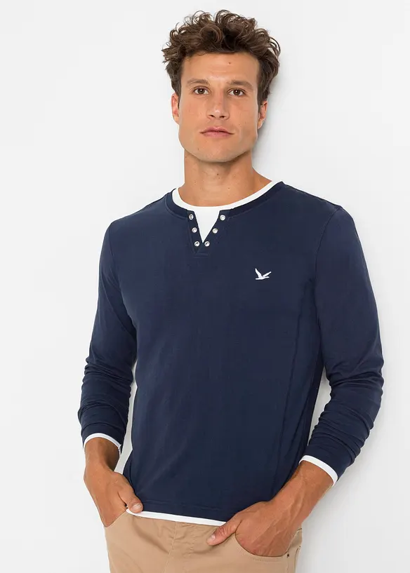 2 in 1 Langarmshirt (2er Pack) in blau von vorne (im Anschnitt) - bonprix