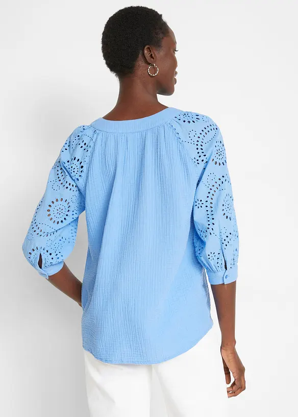 Tunikabluse aus luftigem Musselin in blau von hinten (im Anschnitt) - bonprix Tunikabluse aus luftigem Musselin in blau von hinten (im Anschnitt) - bonprix
