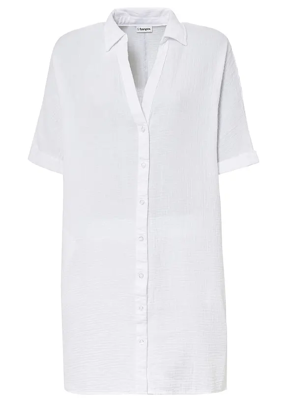 Musselin-Oversize-Longbluse aus reiner Baumwolle in weiß von vorne - bonprix Musselin-Oversize-Longbluse aus reiner Baumwolle in weiß von vorne - bonprix