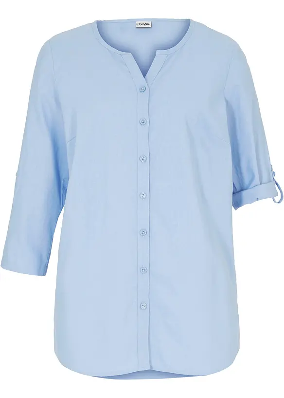 3/4-Arm Bluse aus Leinen-Baumwoll-Mix in blau von vorne - bonprix 3/4-Arm Bluse aus Leinen-Baumwoll-Mix in blau von vorne - bonprix