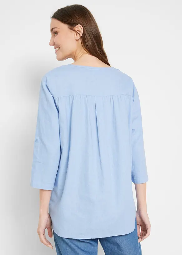 3/4-Arm Bluse aus Leinen-Baumwoll-Mix in blau von hinten (im Anschnitt) - bonprix 3/4-Arm Bluse aus Leinen-Baumwoll-Mix in blau von hinten (im Anschnitt) - bonprix