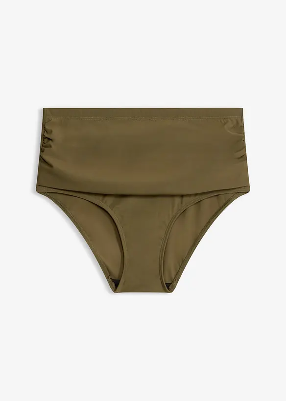 Light Highwaist Shape-Bikinihose mit Raffung in grün von vorne - bonprix