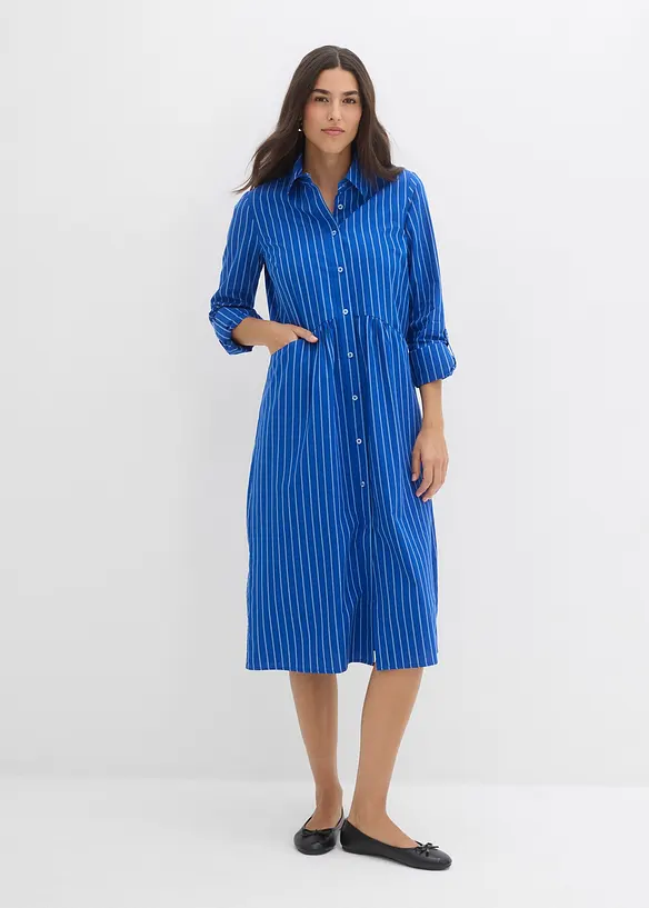 Kleid aus reiner Baumwolle in blau von vorne (Totalaufnahme) - bonprix