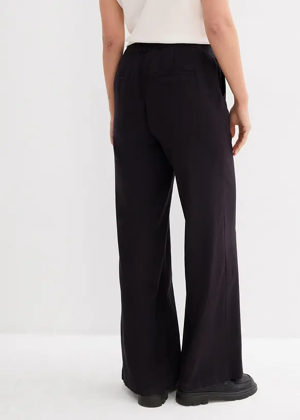 Lange Palazzo-Hose mit Leinen in schwarz von hinten - bonprix Lange Palazzo-Hose mit Leinen in schwarz von hinten - bonprix