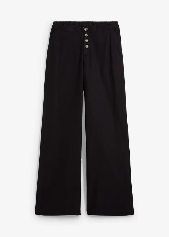 Lange Palazzo-Hose mit Leinen in schwarz von vorne - bonprix Lange Palazzo-Hose mit Leinen in schwarz von vorne - bonprix