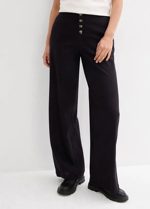 Lange Palazzo-Hose mit Leinen in schwarz von vorne - bonprix Lange Palazzo-Hose mit Leinen in schwarz von vorne - bonprix