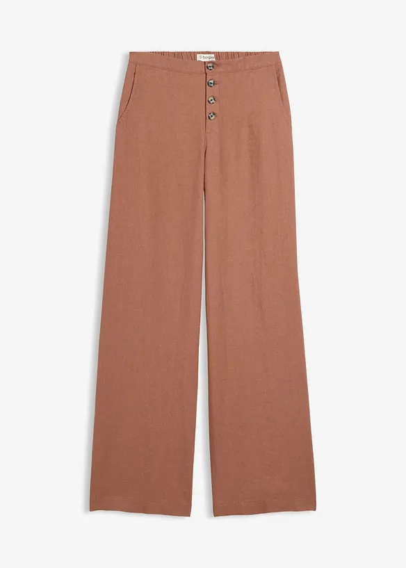 Lange Palazzo-Hose mit Leinen in braun von vorne - bonprix Lange Palazzo-Hose mit Leinen in braun von vorne - bonprix