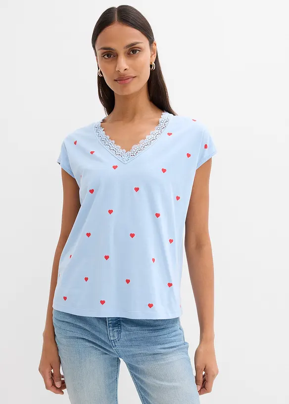 Shirt aus reiner Baumwolle in blau von vorne (im Anschnitt) - bonprix