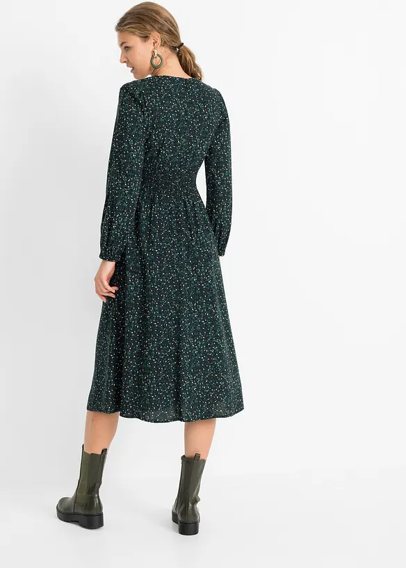 Midikleid mit Blumenprint in petrol von hinten (Totalaufnahme) - bonprix