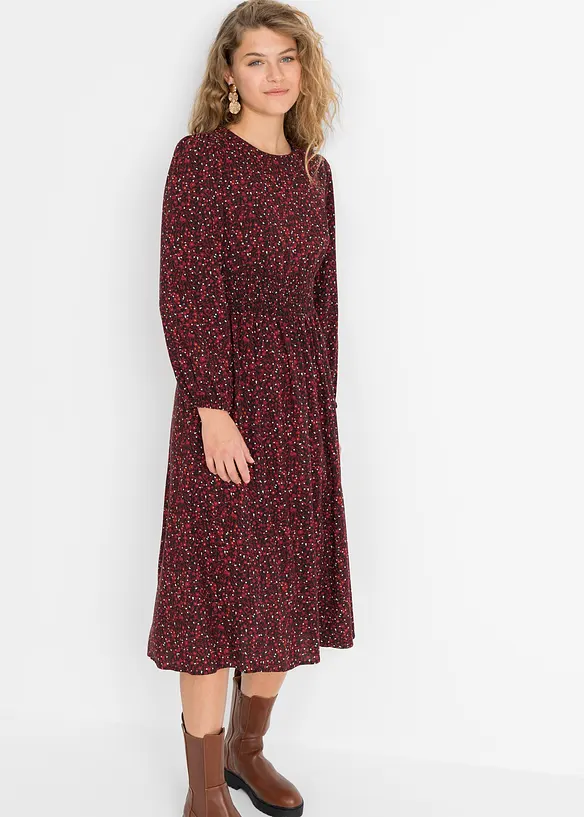 Midikleid mit Blumenprint in rot von vorne (Totalaufnahme) - bonprix