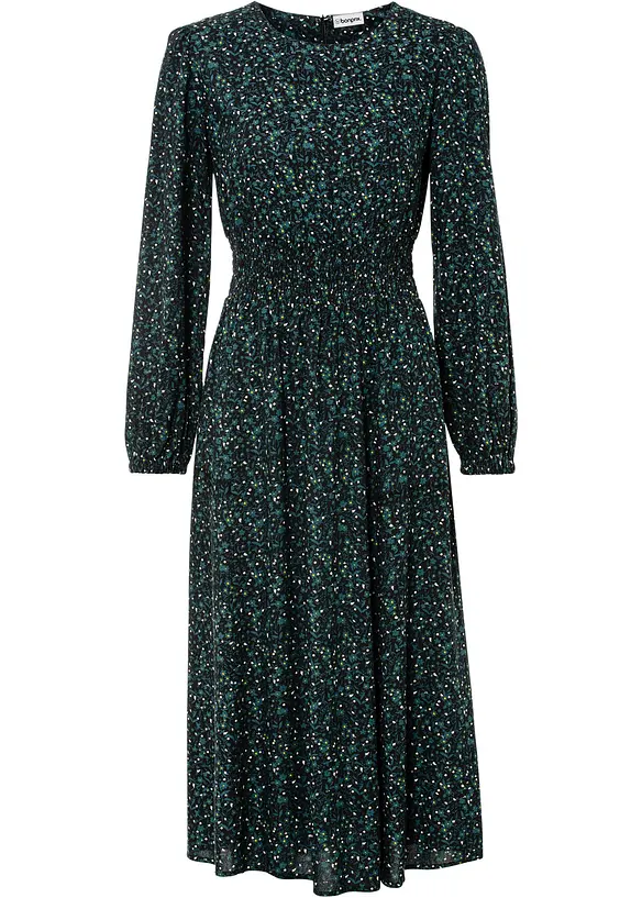 Midikleid mit Blumenprint in petrol von vorne - bonprix