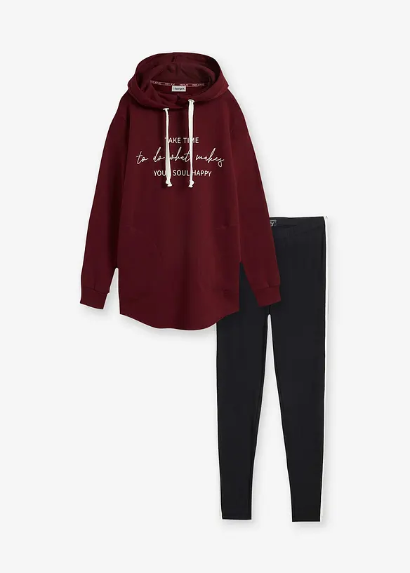 Jogginganzug mit Long-Sweatshirt und Leggings (2-tlg.) in rot von vorne - bonprix