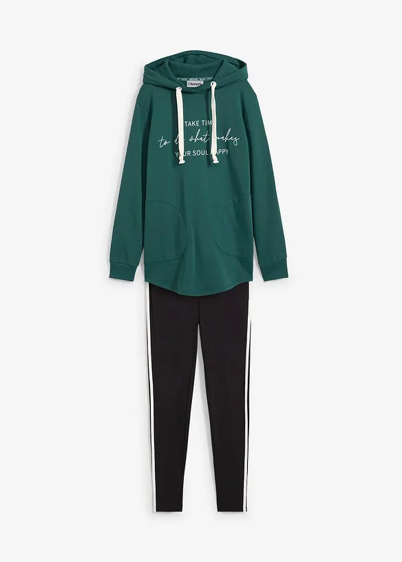 Jogginganzug mit Long-Sweatshirt und Leggings (2-tlg.) in schwarz von vorne - bonprix