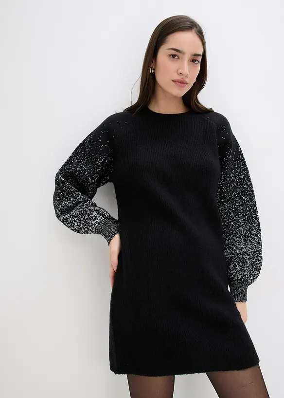 Strickkleid mit Glitzer-Effekt in schwarz von vorne (Totalaufnahme) - bonprix Strickkleid mit Glitzer-Effekt in schwarz von vorne (Totalaufnahme) - bonprix