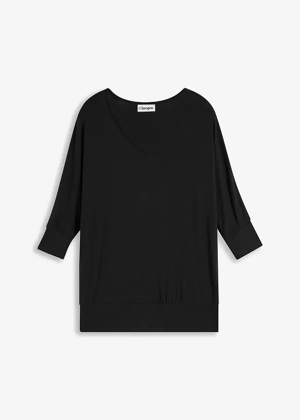 Oversized-Shirt aus fließender Viskose in schwarz von vorne - bonprix
