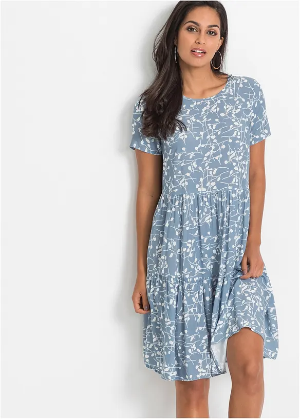Minikleid aus fließender Viskose in blau von vorne (Totalaufnahme) - bonprix