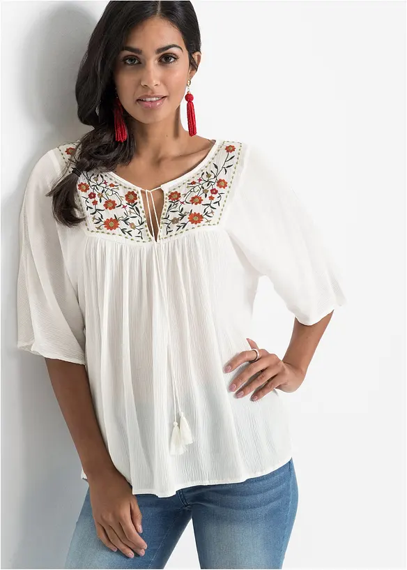 Tunika aus softer strukturierter Viskose in weiß von vorne (im Anschnitt) - bonprix Tunika aus softer strukturierter Viskose in weiß von vorne (im Anschnitt) - bonprix