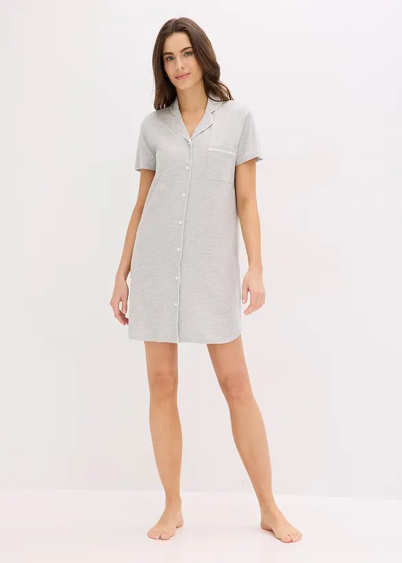 Kurzes Nachthemd aus reiner Bio-Baumwolle in grau im Look von vorne (Totalaufnahme) - bonprix