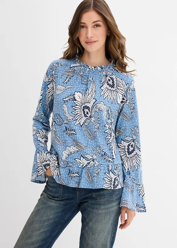 Shirtbluse aus softem Modal-Mix in blau von vorne (im Anschnitt) - bonprix Shirtbluse aus softem Modal-Mix in blau von vorne (im Anschnitt) - bonprix