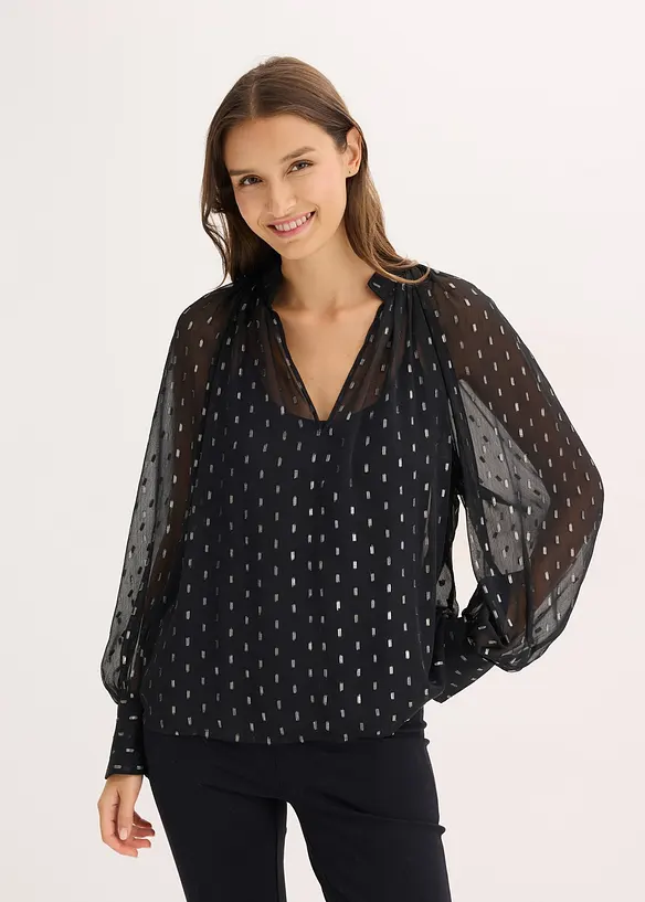 Transparente Schlupfbluse in schwarz von vorne (im Anschnitt) - bonprix Transparente Schlupfbluse in schwarz von vorne (im Anschnitt) - bonprix