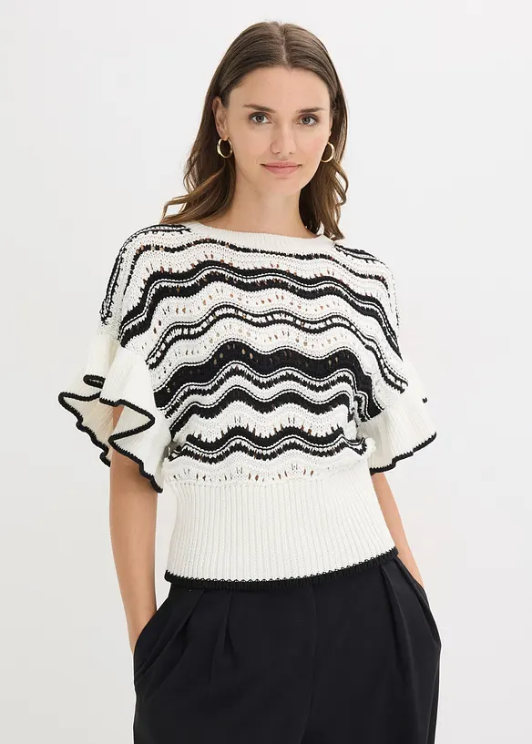Strickshirt aus reiner Baumwolle in weiß von vorne (im Anschnitt) - bonprix Strickshirt aus reiner Baumwolle in weiß von vorne (im Anschnitt) - bonprix