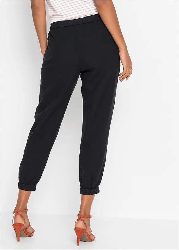 7/8-Hose aus luftigem Leinen-Mix in schwarz von hinten - bonprix
