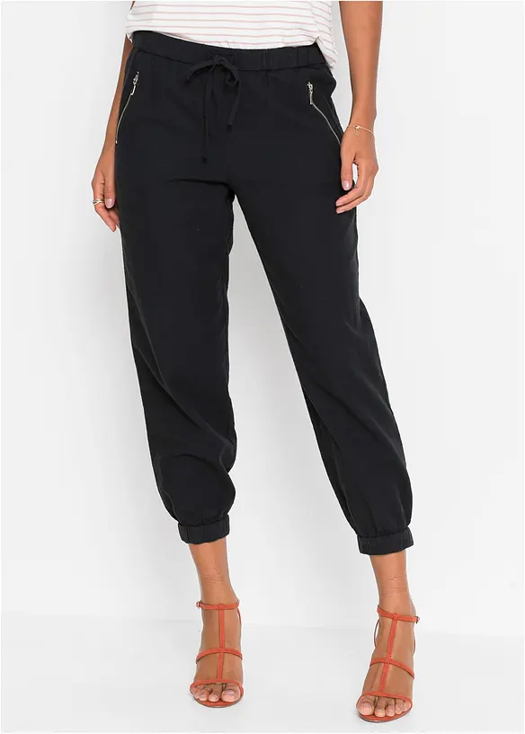 7/8-Hose aus luftigem Leinen-Mix in schwarz von vorne - bonprix