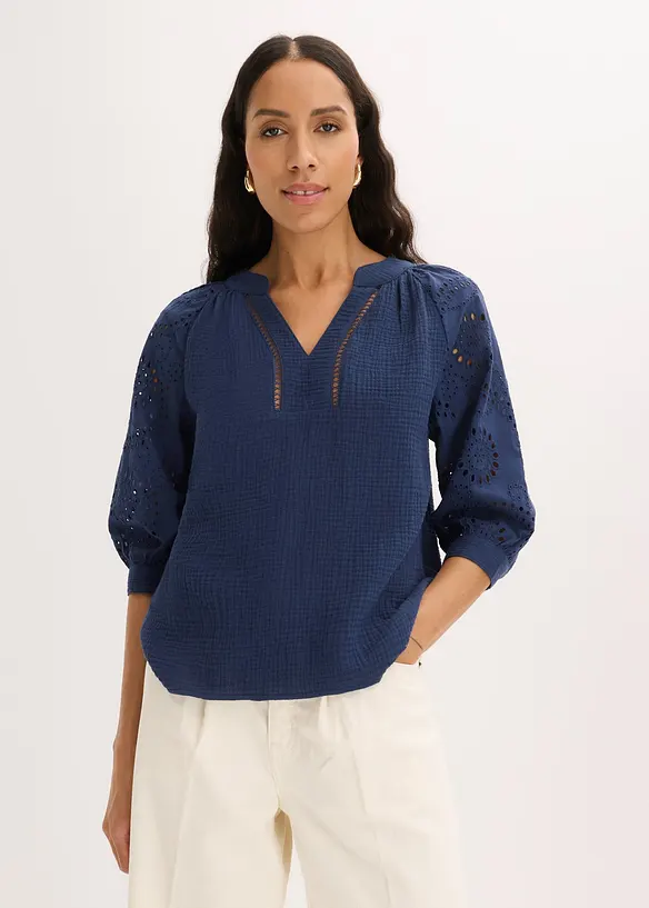 Tunikabluse aus luftigem Musselin in blau von vorne (im Anschnitt) - bonprix Tunikabluse aus luftigem Musselin in blau von vorne (im Anschnitt) - bonprix